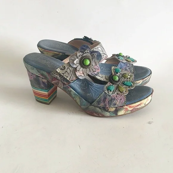 Spring Step Colorful Floral Heeled Sandals - Picture 2 of 10